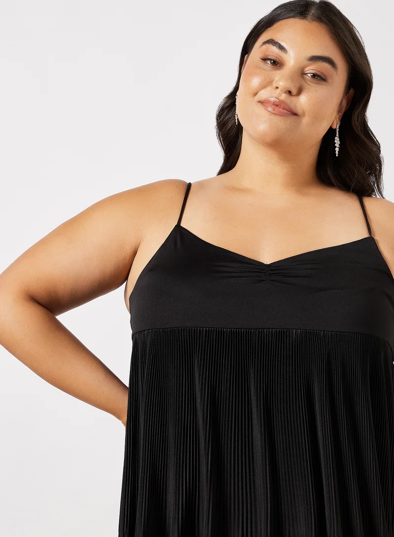 Violeta By Mango Plus Size Layered Pleated Dress Black