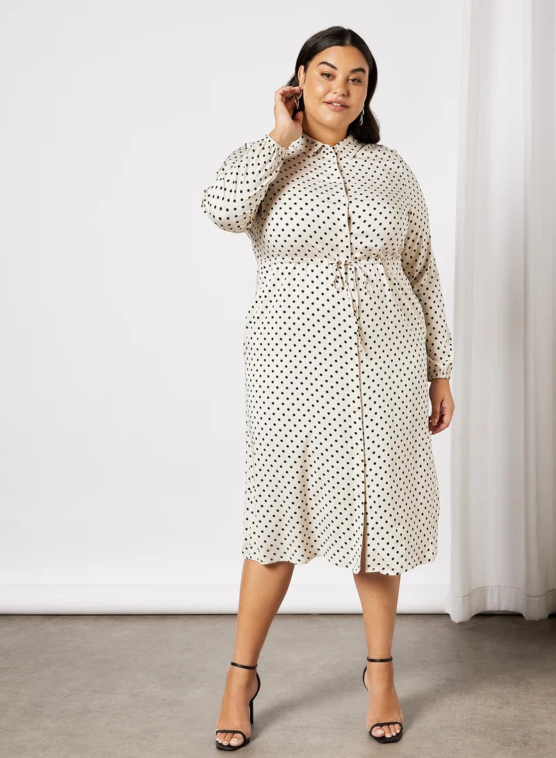 VERO MODA Plus Size Polka Dot Print Shirt Dress Beige