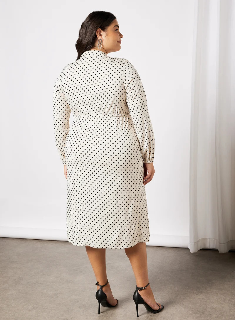 VERO MODA Plus Size Polka Dot Print Shirt Dress Beige