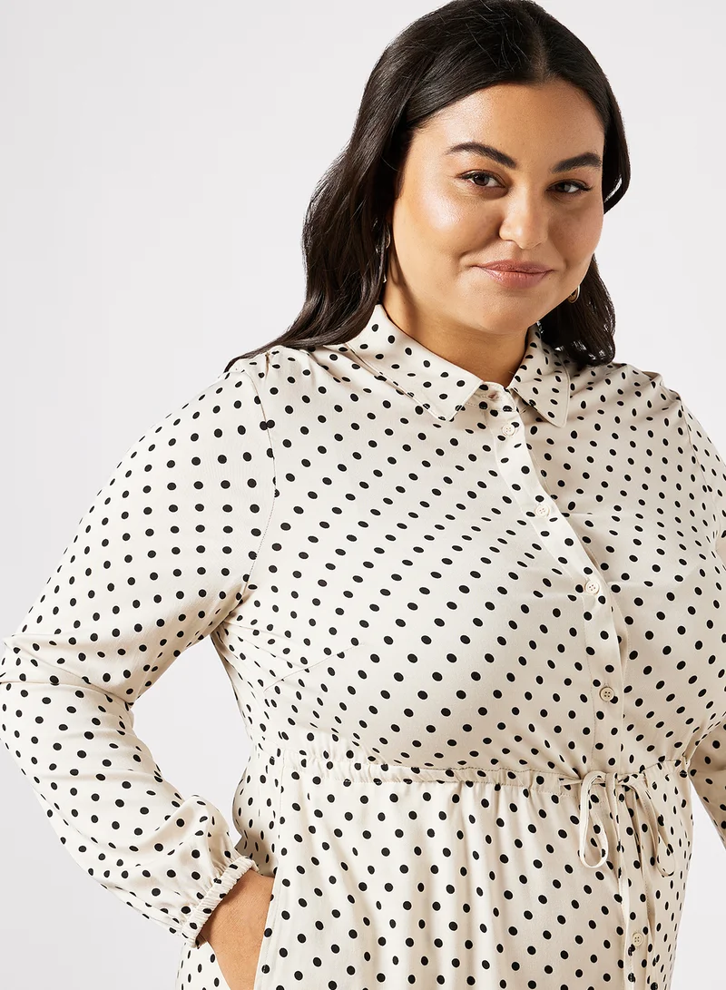 VERO MODA Plus Size Polka Dot Print Shirt Dress Beige