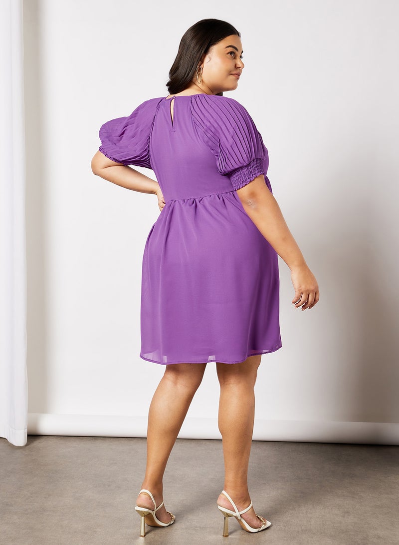 VERO MODA Plus Size Puff Sleeve Mini Dress Purple  - Image 2