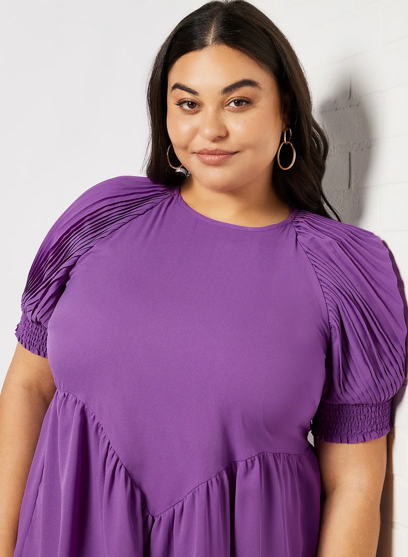 VERO MODA Plus Size Puff Sleeve Mini Dress Purple