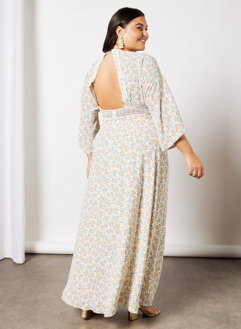 Chi-Chi London - Plus Size Open Back Floral Dress Cream - Image 1