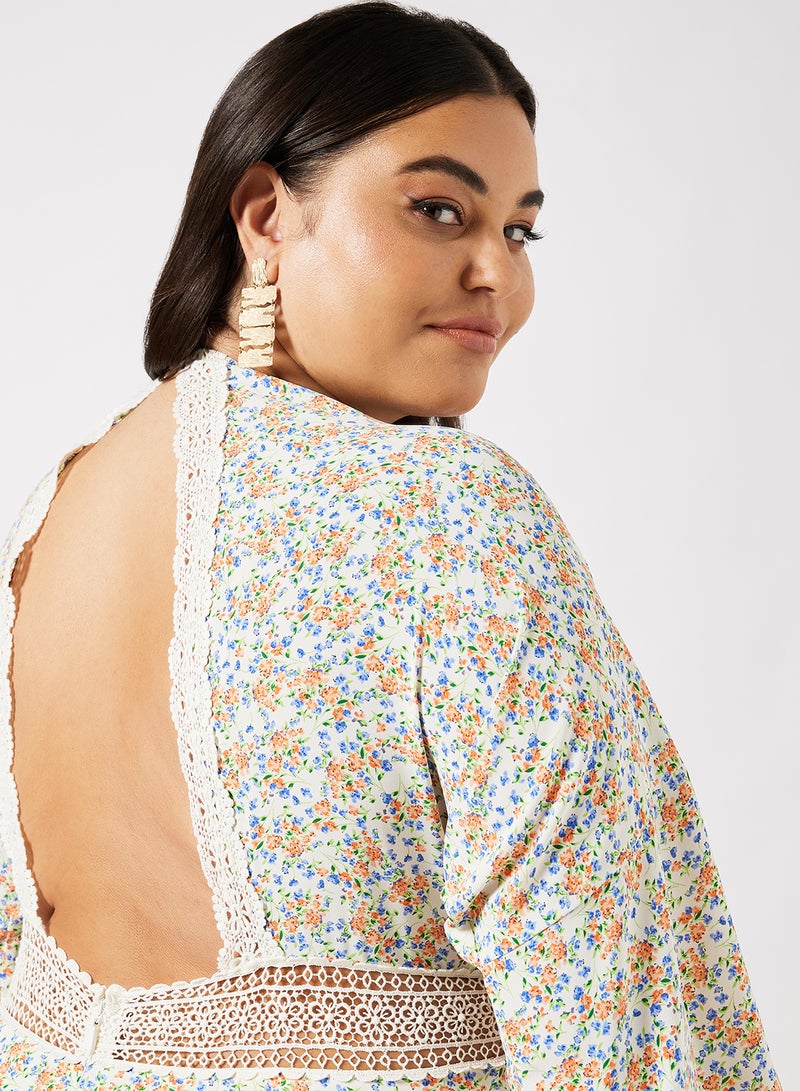 Chi-Chi London - Plus Size Open Back Floral Dress Cream - Image 1