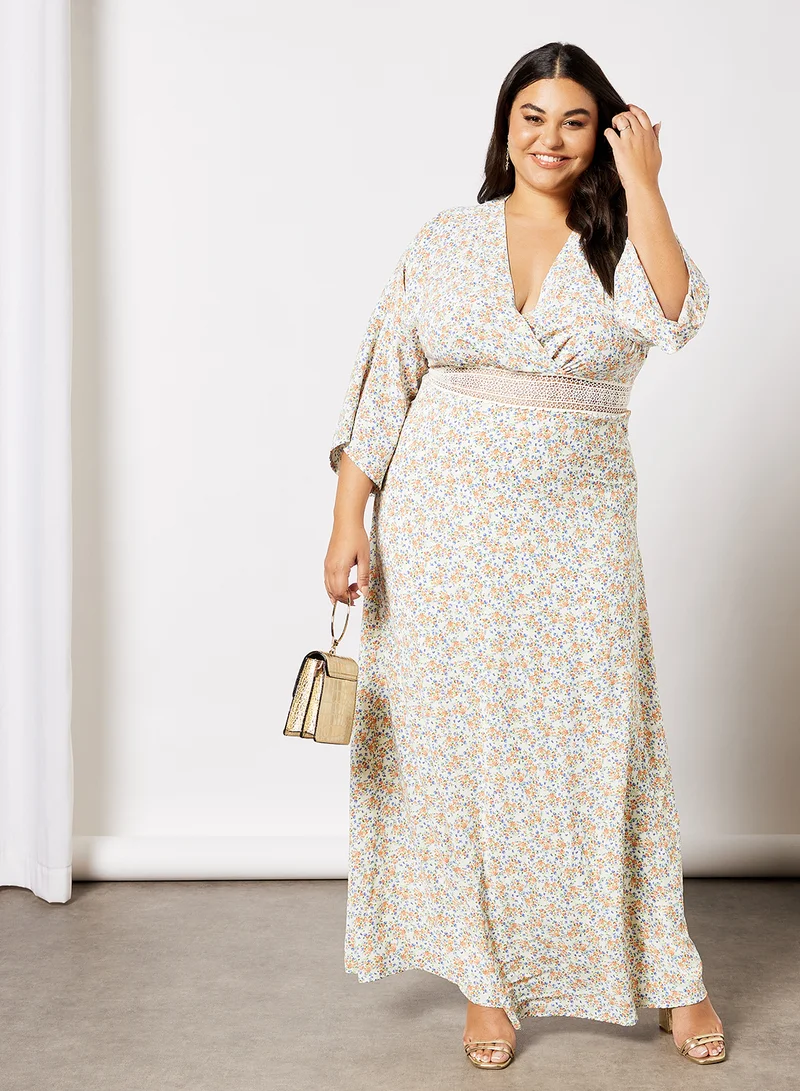 Chi-Chi London Plus Size Open Back Floral Dress Cream