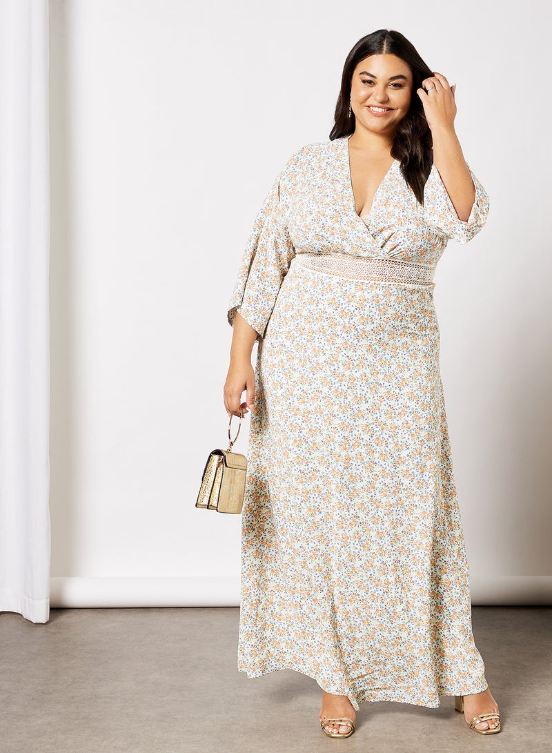 Chi-Chi London - Plus Size Open Back Floral Dress Cream - Image 1