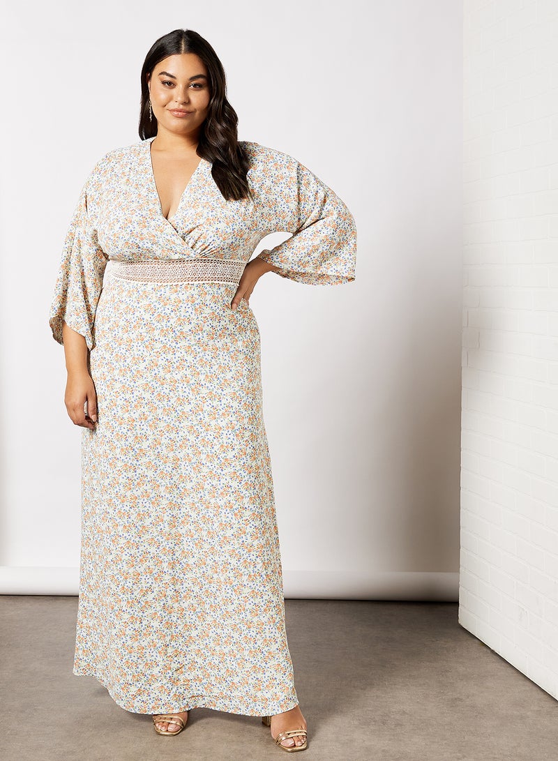 Chi-Chi London - Plus Size Open Back Floral Dress Cream - Image 1