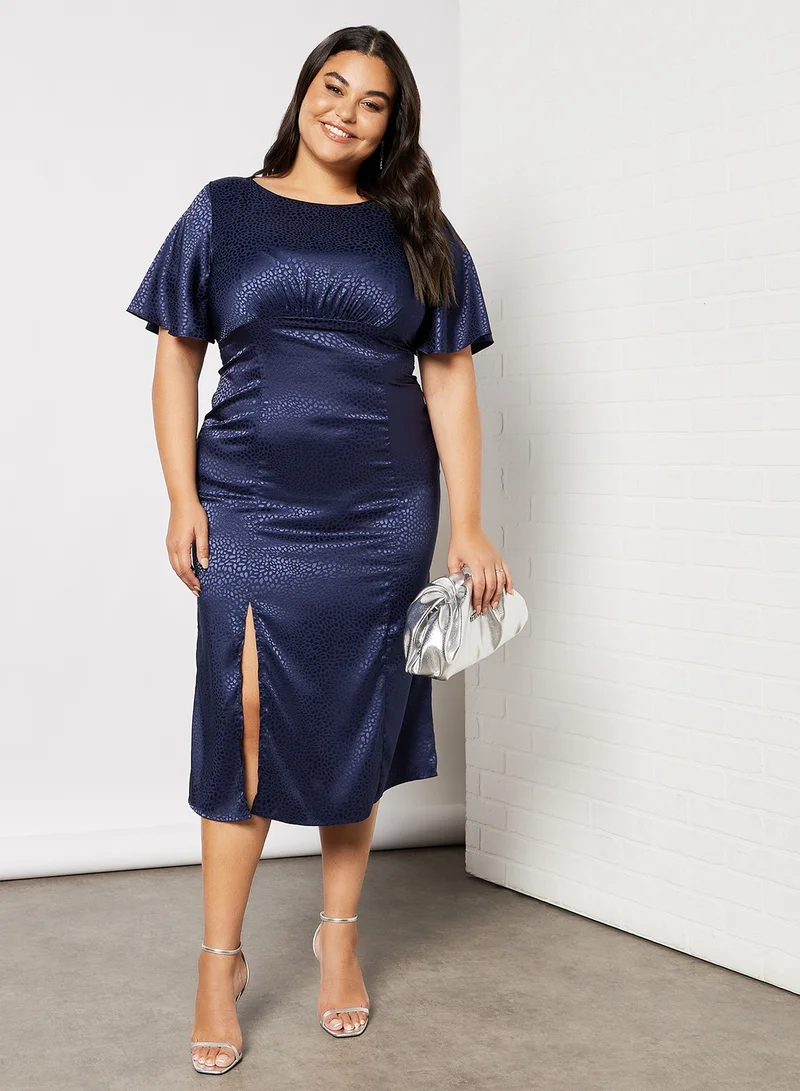 Chi-Chi London Plus Size Front Slit Midi Dress Blue