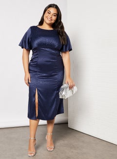 Chi-Chi London Plus Size Front Slit Midi Dress Blue  - Image 4