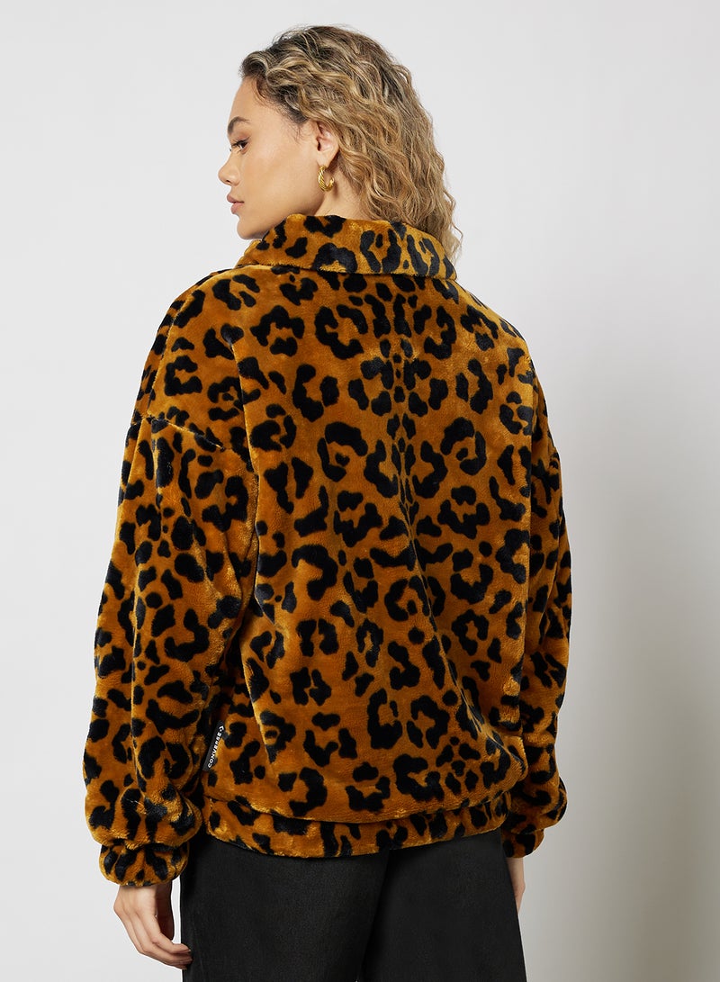 CONVERSE - Oversized Faux Fur Leopard Jacket Brown - Image 1