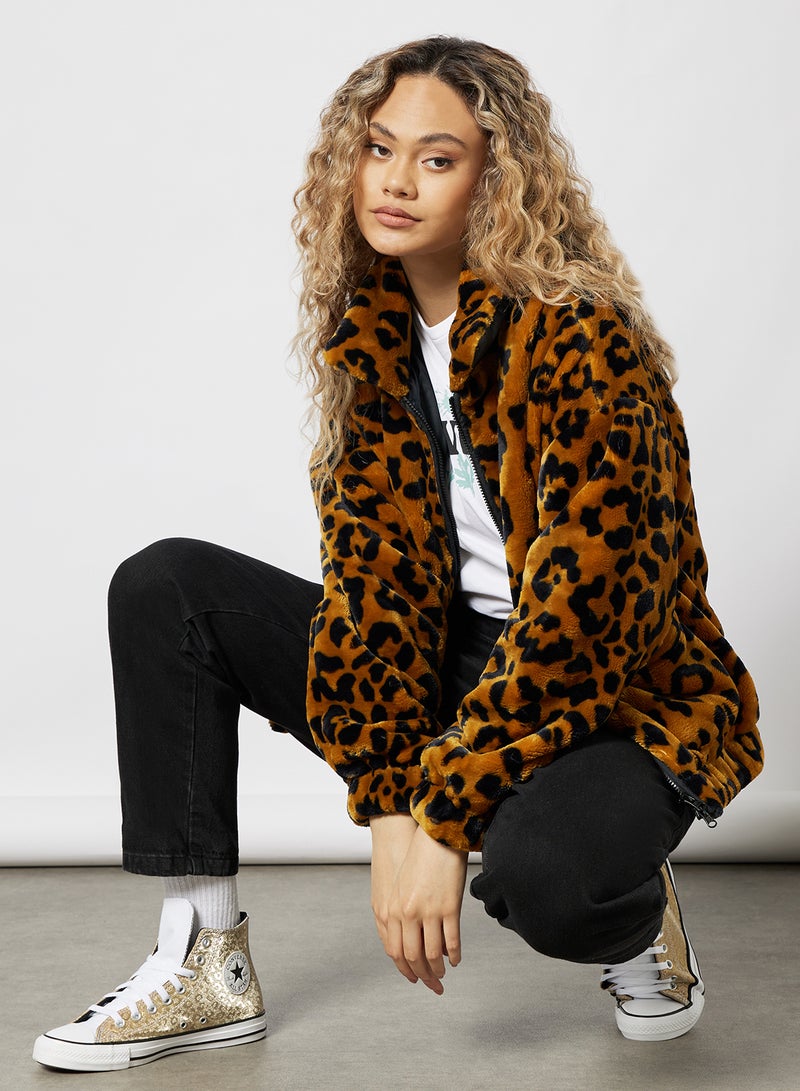 CONVERSE - Oversized Faux Fur Leopard Jacket Brown - Image 1