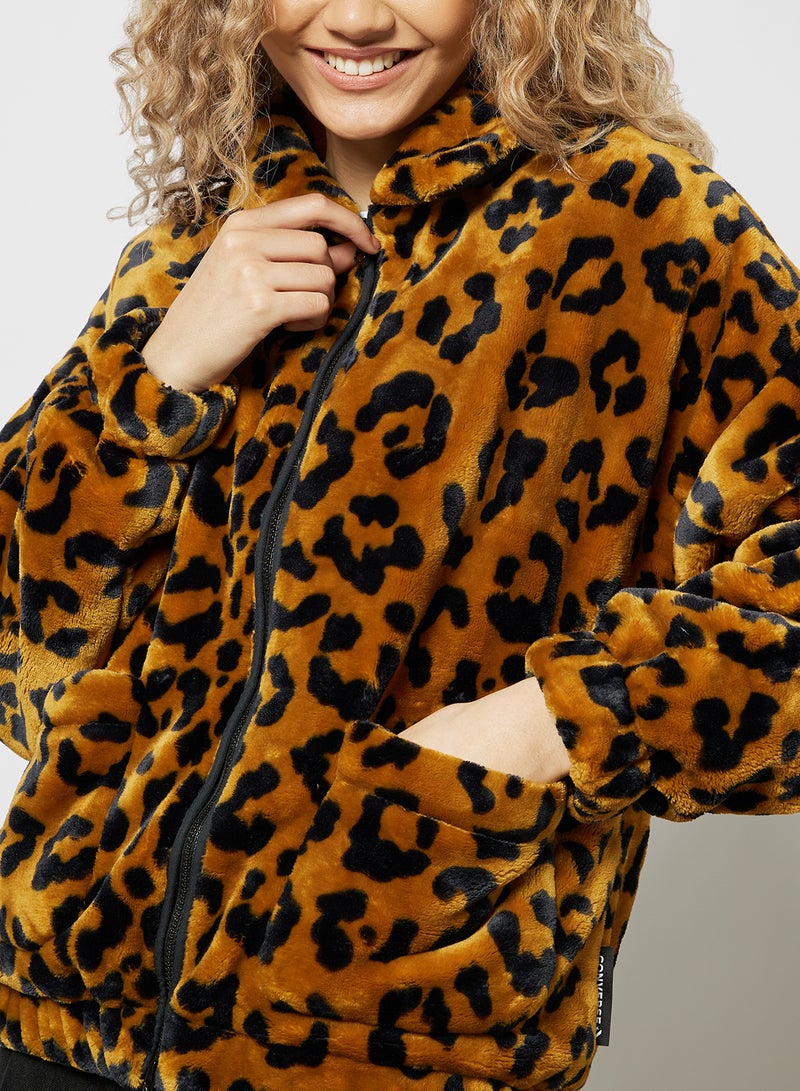 CONVERSE - Oversized Faux Fur Leopard Jacket Brown - Image 1