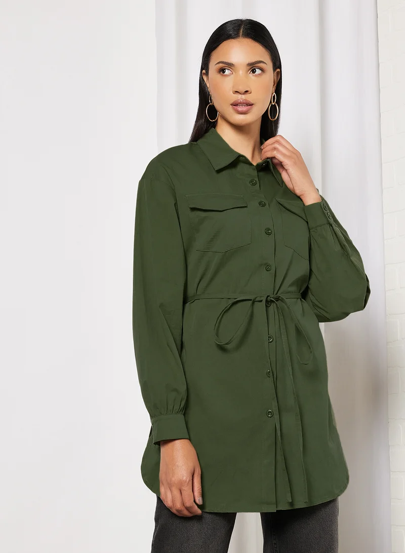 NA-KD Oversized Belted Shirt