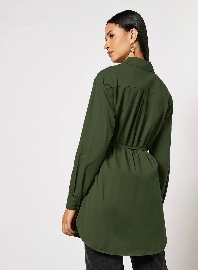 NA-KD Oversized Belted Shirt