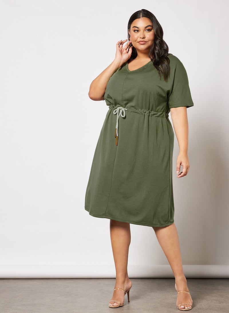 Drawstring Waist Dress Covert Green - v1651046152/N36003964V_1