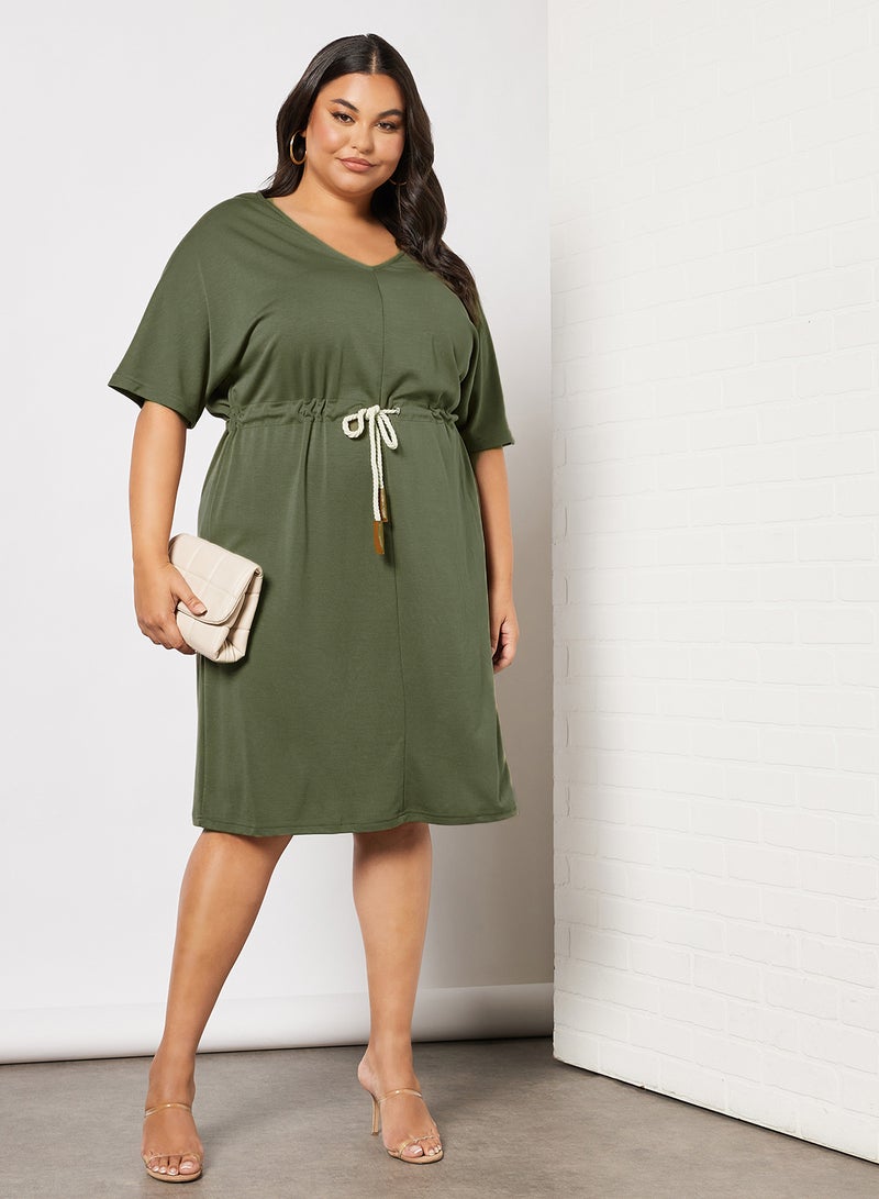 Drawstring Waist Dress Covert Green - v1651046152/N36003964V_4