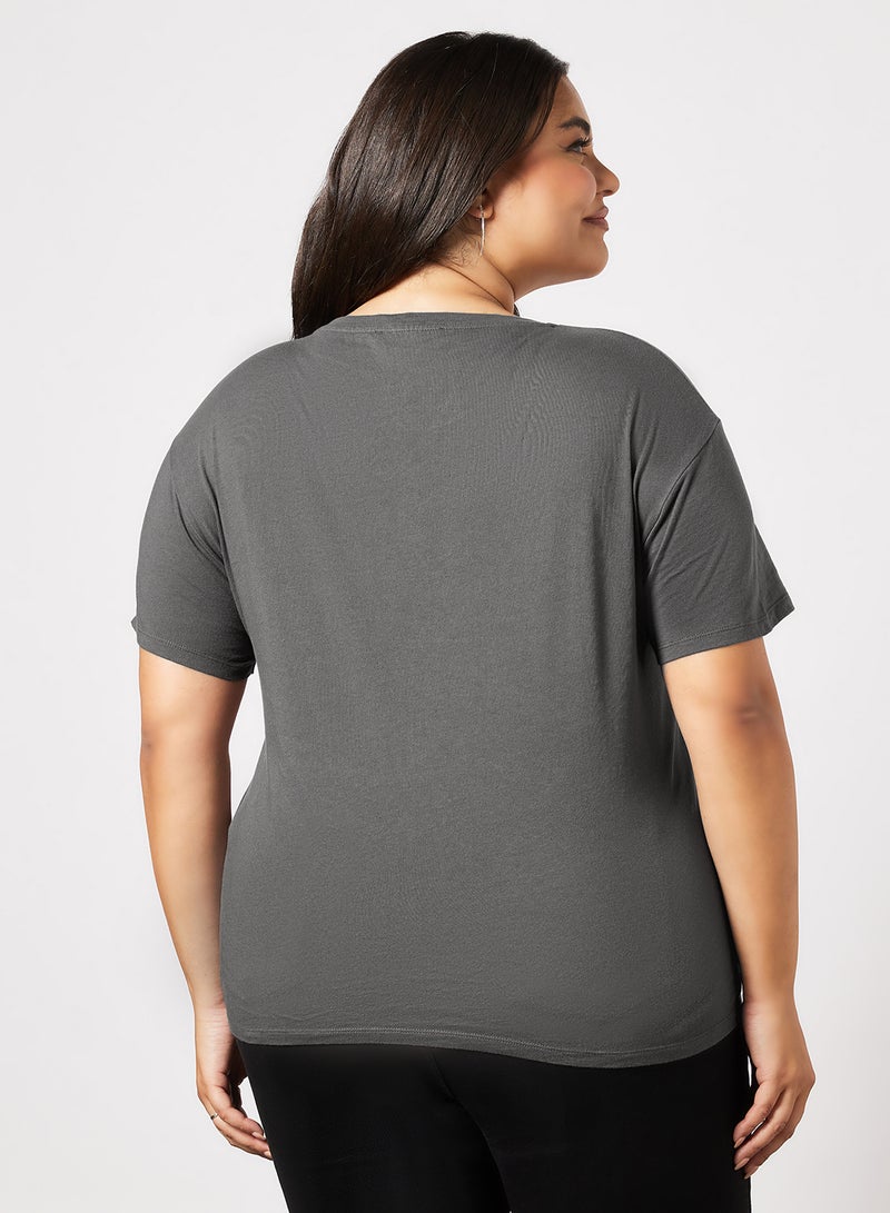Violeta By Mango - Plus Size Organic Cotton T-Shirt Grey - Image 1