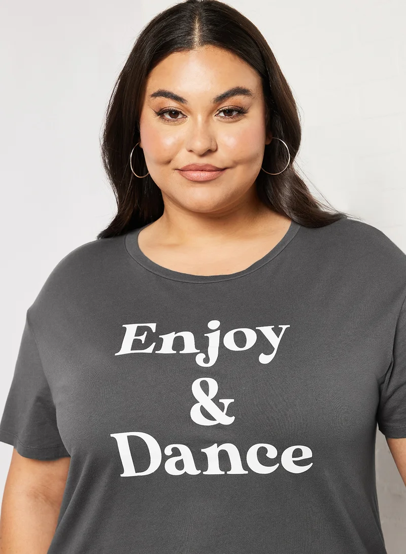 Violeta By Mango Plus Size Organic Cotton T-Shirt Grey