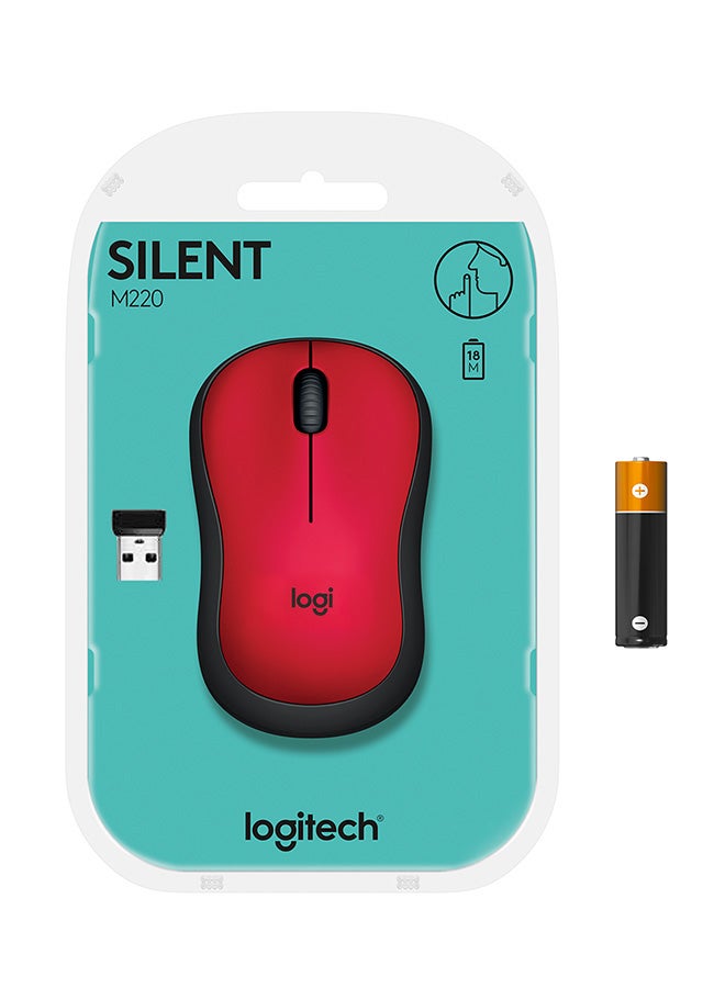 M220 Wireless Mouse, Silent Buttons, 2.4 GHz With USB Mini Receiver, 1000 DPI Optical Tracking, 18 Month Battery Life, Ambidextrous PC / Mac / Laptop Red