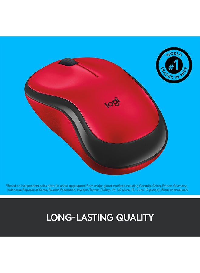 M220 Wireless Mouse, Silent Buttons, 2.4 GHz With USB Mini Receiver, 1000 DPI Optical Tracking, 18 Month Battery Life, Ambidextrous PC / Mac / Laptop Red