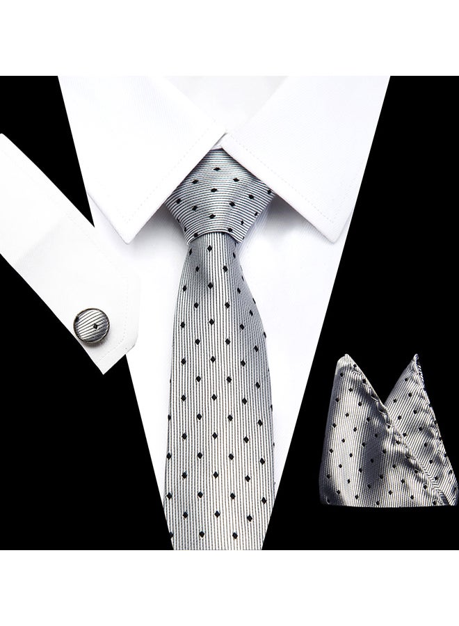 Polyester Necktie Set Grey/Black Polka Dot - Image 3