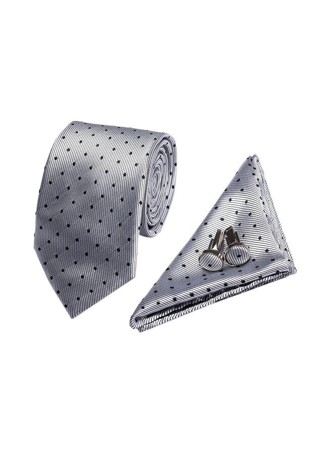 Polyester Necktie Set Grey/Black Polka Dot - Image 2