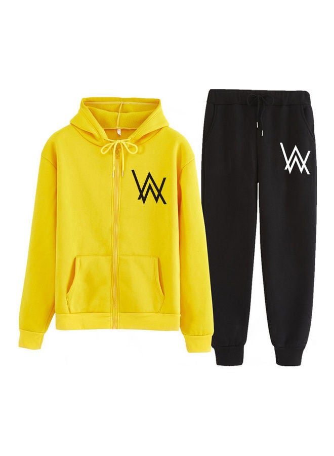 Set Of 2 Zipper Hoodies And Pants Autumn Winter Thickened Jacket Suit yellow - Image 1