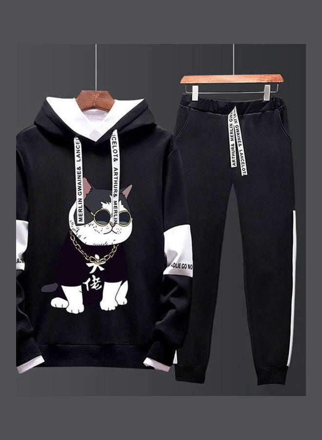 Printed Hoodie And Trouser Set Black/Bright White - Image 1