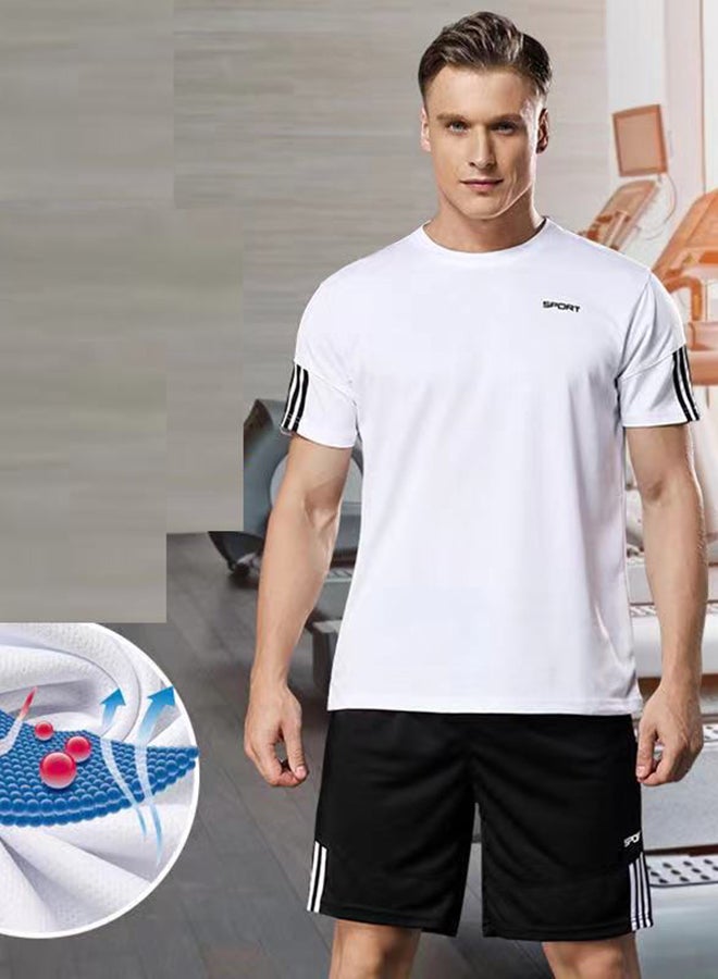 Casual T-Shirt And Shorts Set Powder White  - Image 4