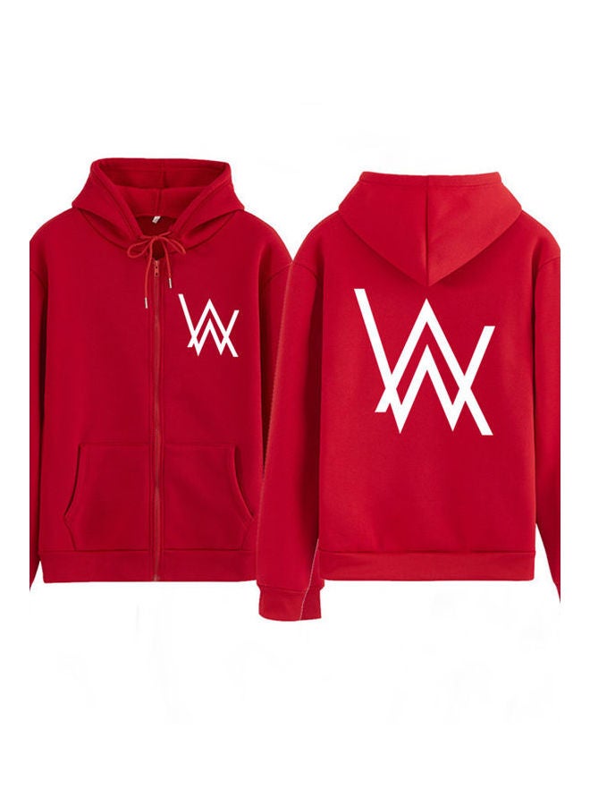 Set Of 2 Zipper Hoodies And Pants Autumn Winter Thickened Jacket Suit Red  - Image 3