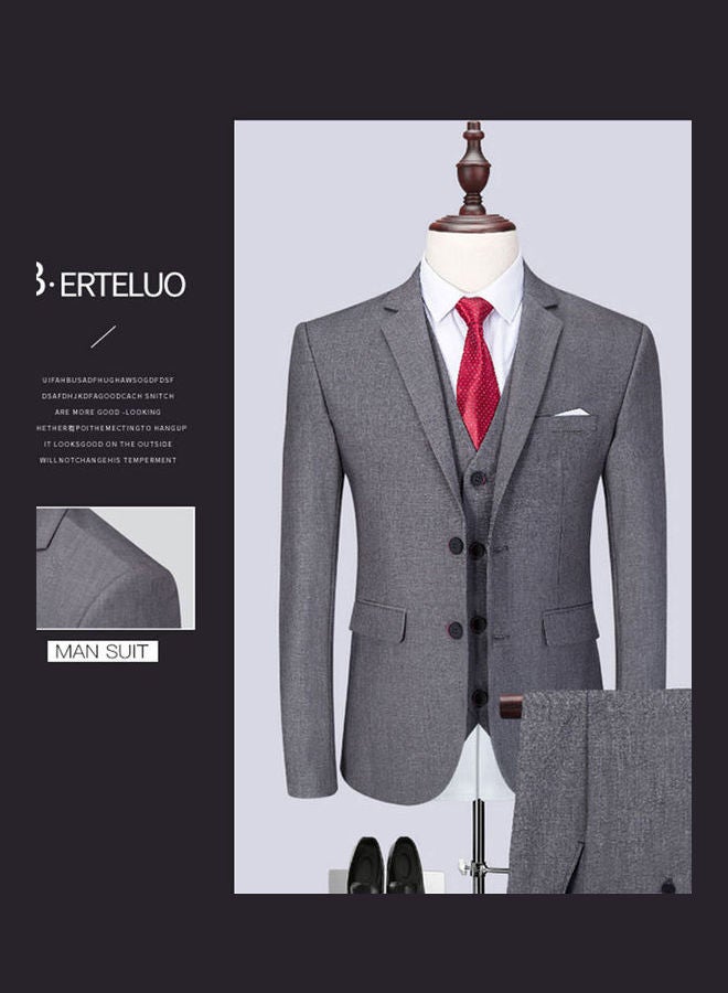 Set Of 3 Pieces Men Lapel V-neck Suit And Vest And Pants Slim Solid Color Wedding Groom Formal Outfit Reven Black - Image 4