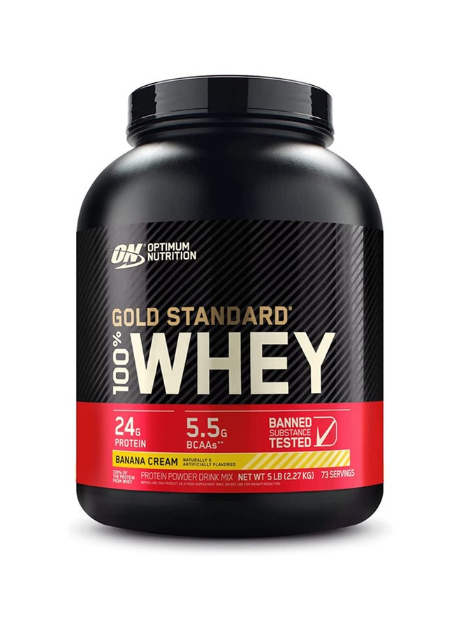 أوبتيموم نيوتريشن بروتين مصل اللبن جولد ستاندرد 100 بالمئة - بنكهة كريمة الموز - 2.27 كجم - Image 1