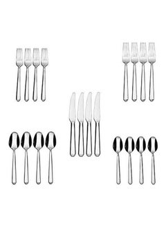 20 Pieces Flatware Set With Fork  Knife And Spoon By Lorena (20Pcs) Silver