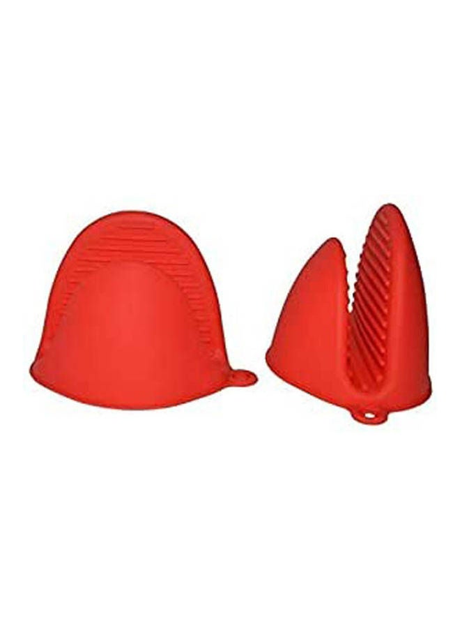 2 Pcs Kitchen Cooking Insulated Gloves-Silicone Non-Slip Red