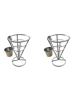 (2 Pack) Ceramic French Fry Holder & Ketchup Cups Set Silver