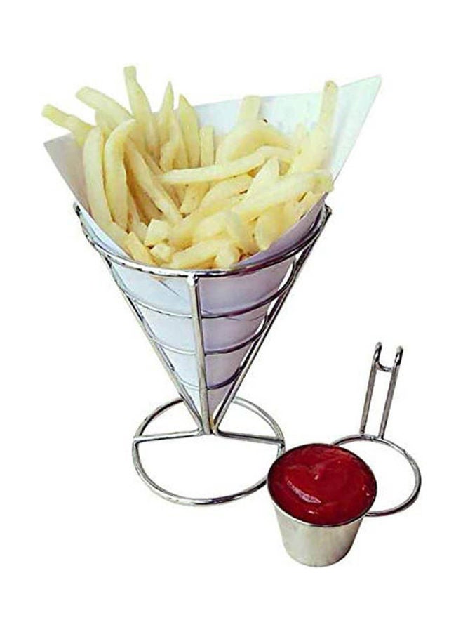 Generic - (2 Pack) Ceramic French Fry Holder & Ketchup Cups Set Silver - Image 1