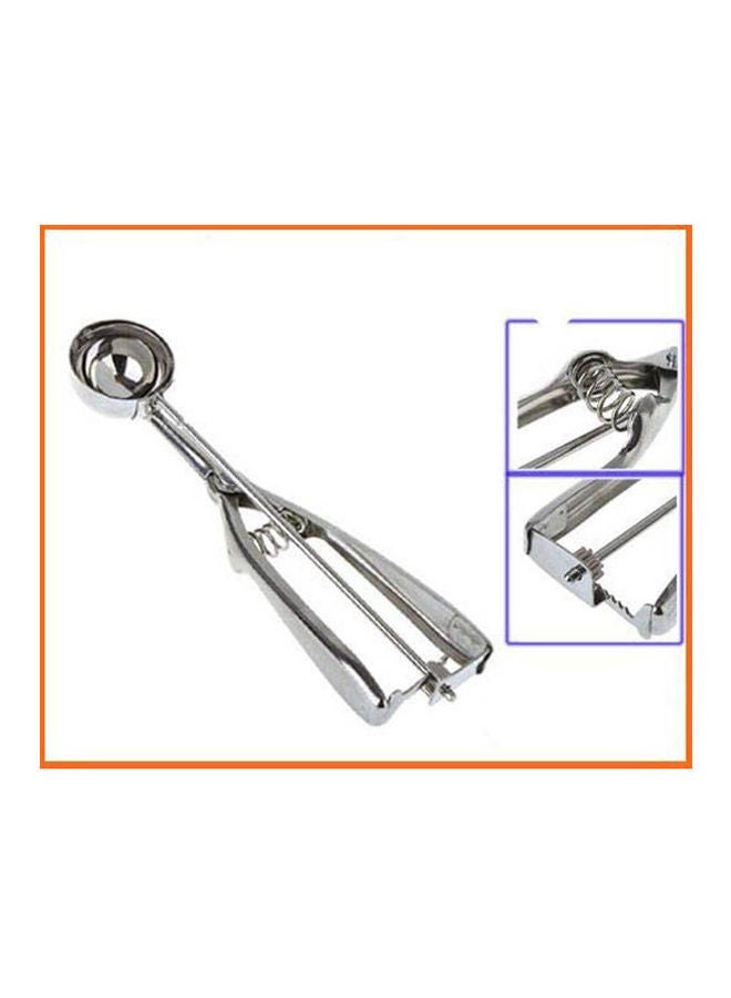 Kitchen Ice Cream Mash Potato Scoop Stainless Steel Spoon Spring Handle Silver 24x12cm