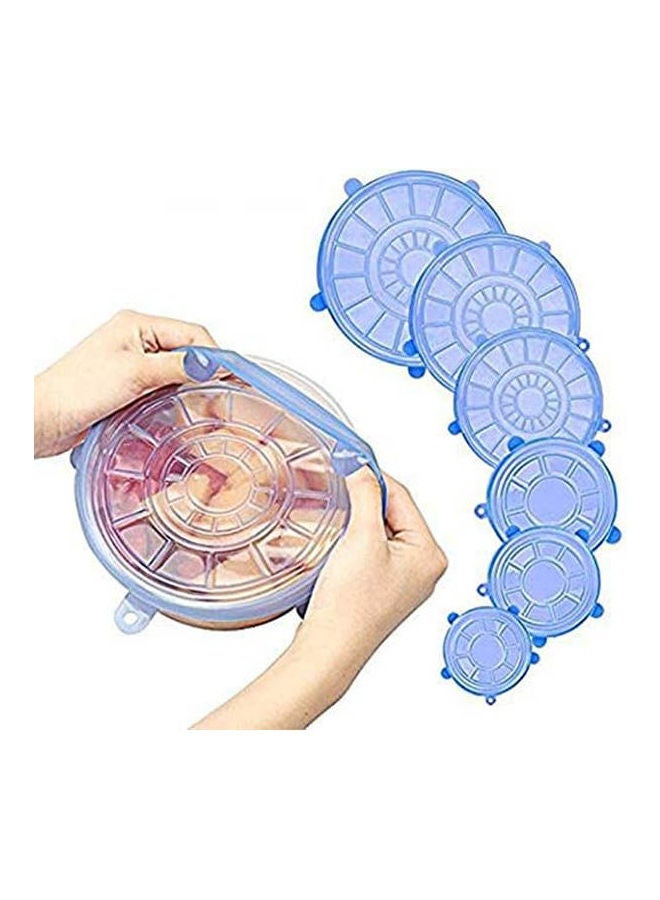 6 Pcs Food Preserving Lids Reusable Universal Silicone Saran Wrap Cover Lids For Food Bowl Pot Stretch Kitchen Vacuum Seal Bowls Blue 