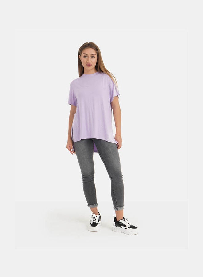 كارينا Casual Plain Basic Round Neck Short Sleeve T-Shirt Light Lilac - Image 1