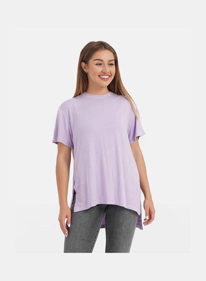 كارينا Casual Plain Basic Round Neck Short Sleeve T-Shirt Light Lilac - Image 2