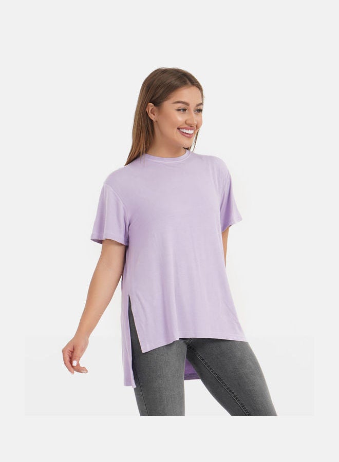 كارينا Casual Plain Basic Round Neck Short Sleeve T-Shirt Light Lilac - Image 3