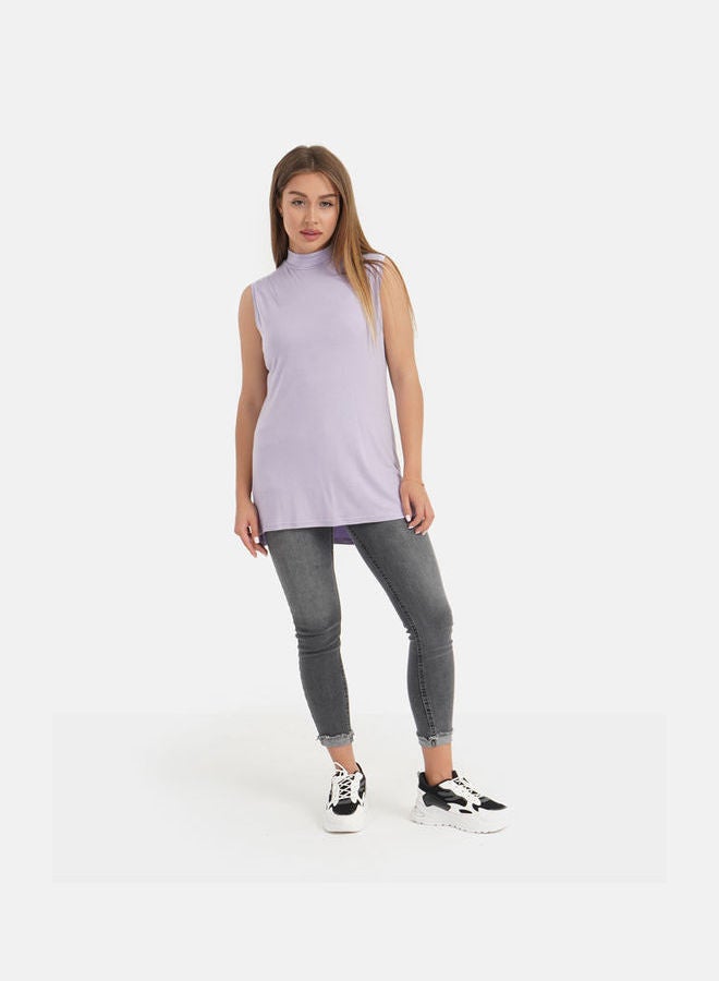 كارينا Casual Plain Basic High Neck Sleeveless T-Shirt Light Lilac - Image 1