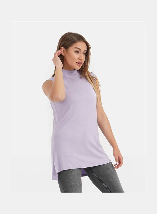 كارينا Casual Plain Basic High Neck Sleeveless T-Shirt Light Lilac - Image 2