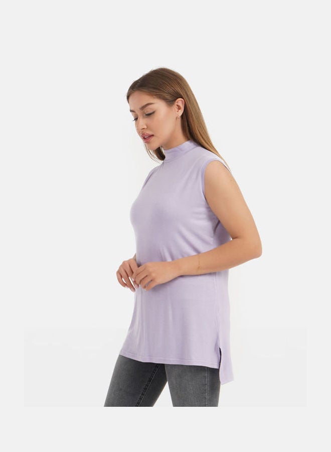 كارينا Casual Plain Basic High Neck Sleeveless T-Shirt Light Lilac - Image 3
