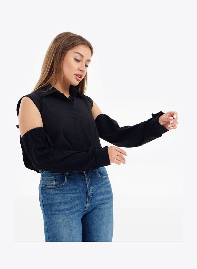 Carina Casual Plain Basic Shirt  Long Sleeve Black  - Image 3