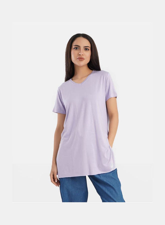 كارينا Casual Plain Basic V-Neck Short Sleeve T-Shirt Light Lilac - Image 1