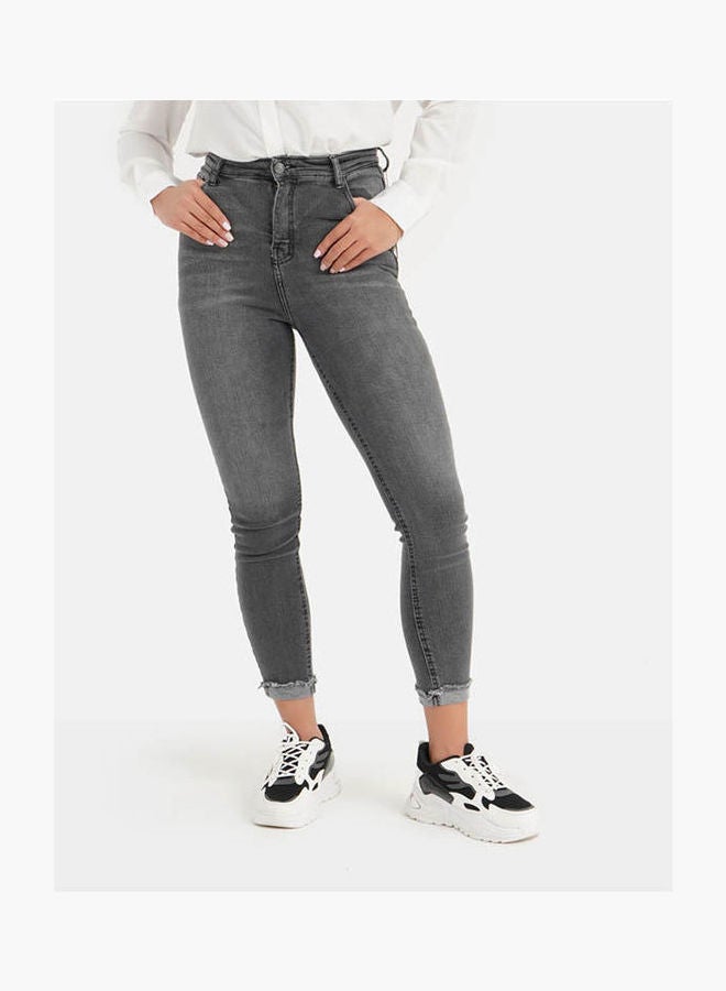 كارينا Casual Plain Basic  High-Rise Jeans Med.Grey - Image 1