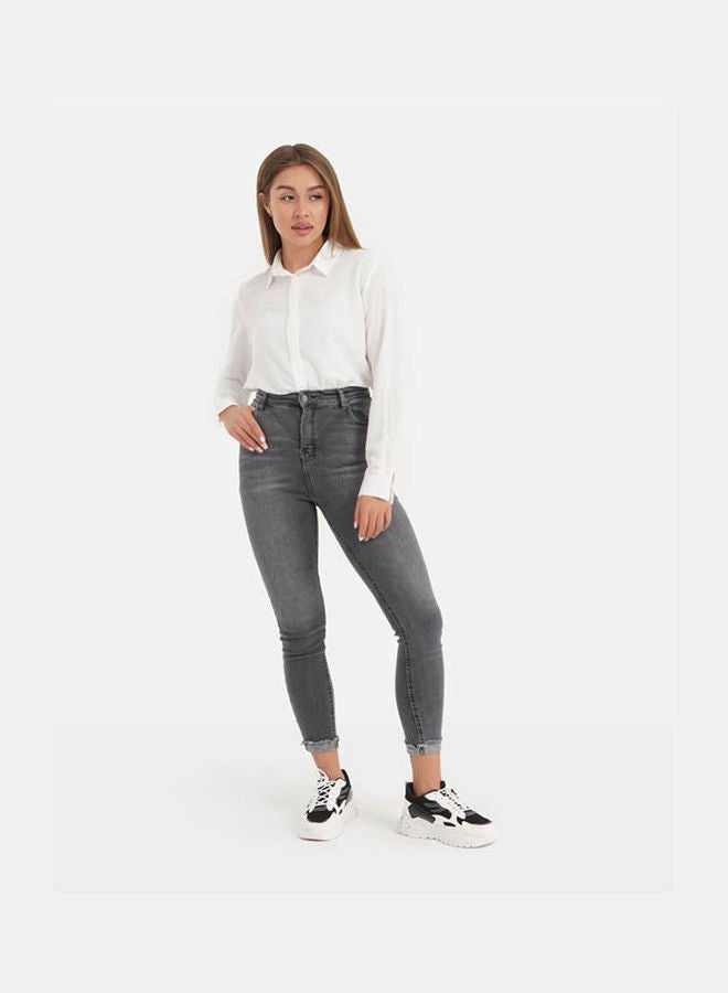 كارينا Casual Plain Basic  High-Rise Jeans Med.Grey - Image 2