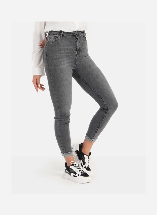 كارينا Casual Plain Basic  High-Rise Jeans Med.Grey - Image 3