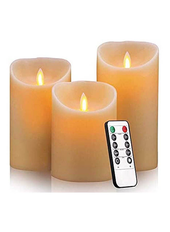Flameless Candles Pack Of 3 Battery Operated Pillar Real Wax Flickering Moving Wick Electric Led Candle Gift Sets With Remote Beige  - Image 1